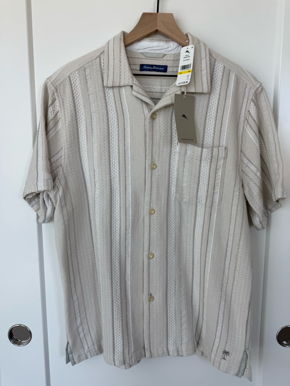 Tommy Bahama Beige Cream Striped Casual Button-Down Shirt